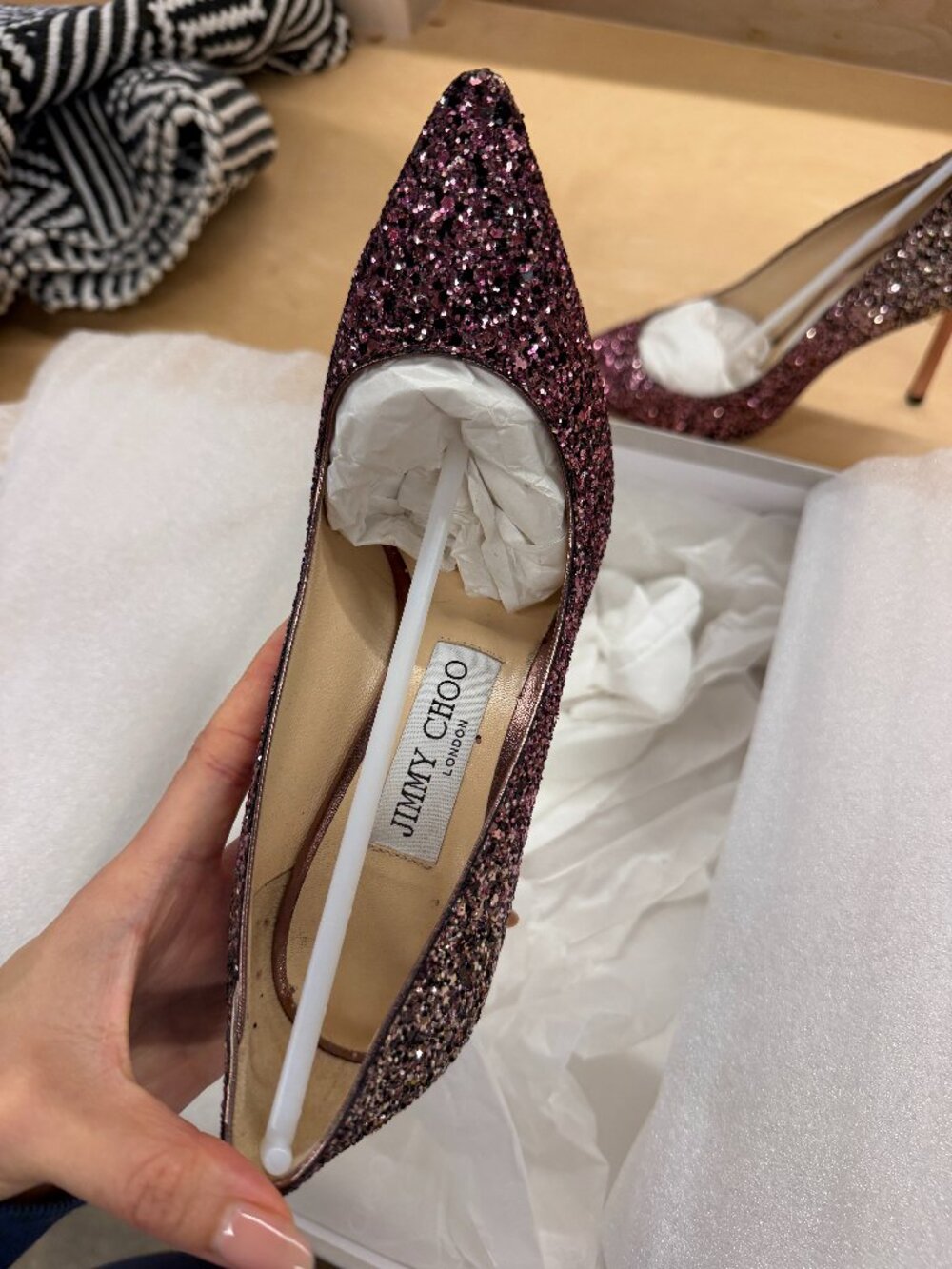 Jimmy Choo - Romy 100 CandyFloss/White Sand Glitter Pumps - Picture 3 of 4